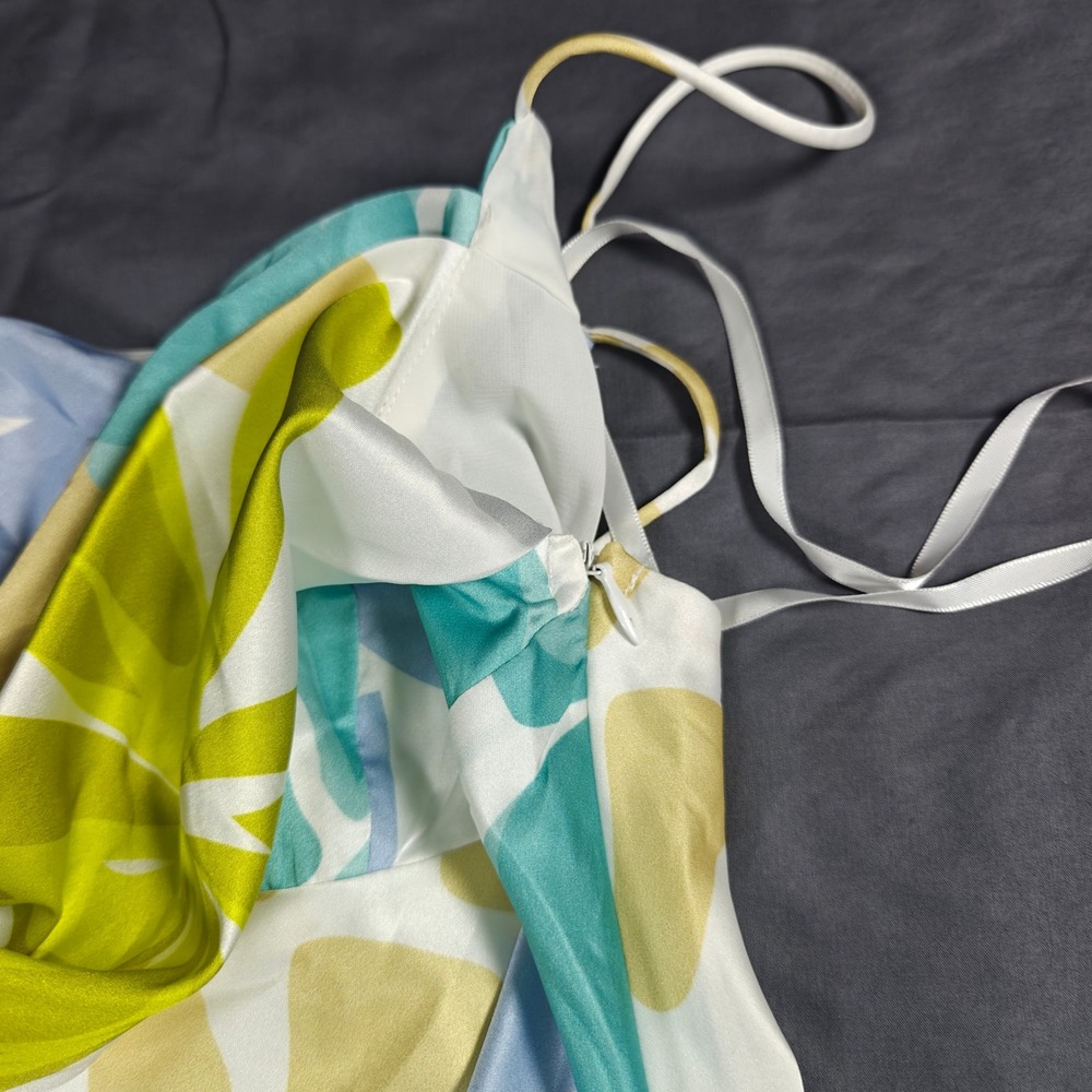 Saints & Secrets Floral Cowl Neck Slip Maxi Dress Blue Yellow White Size S NWT - Picture 4 of 15